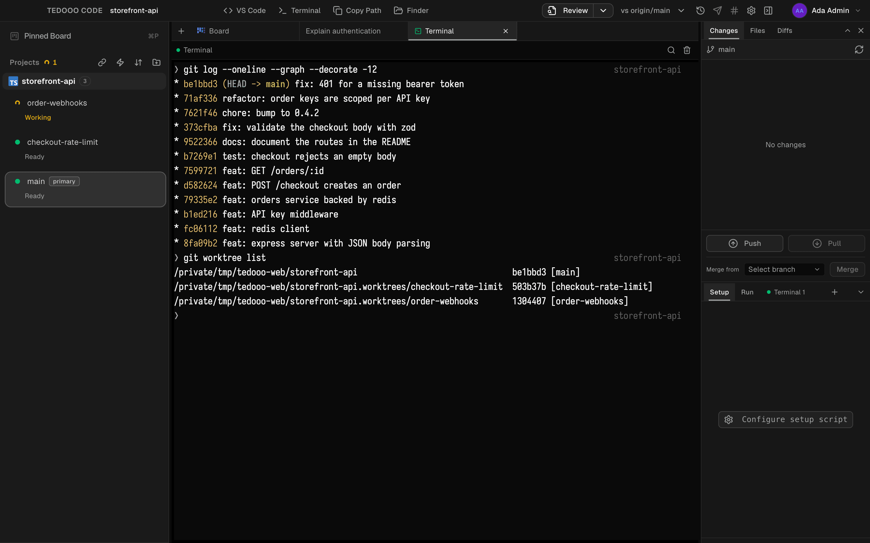 The integrated terminal of a Tedooo Code session.